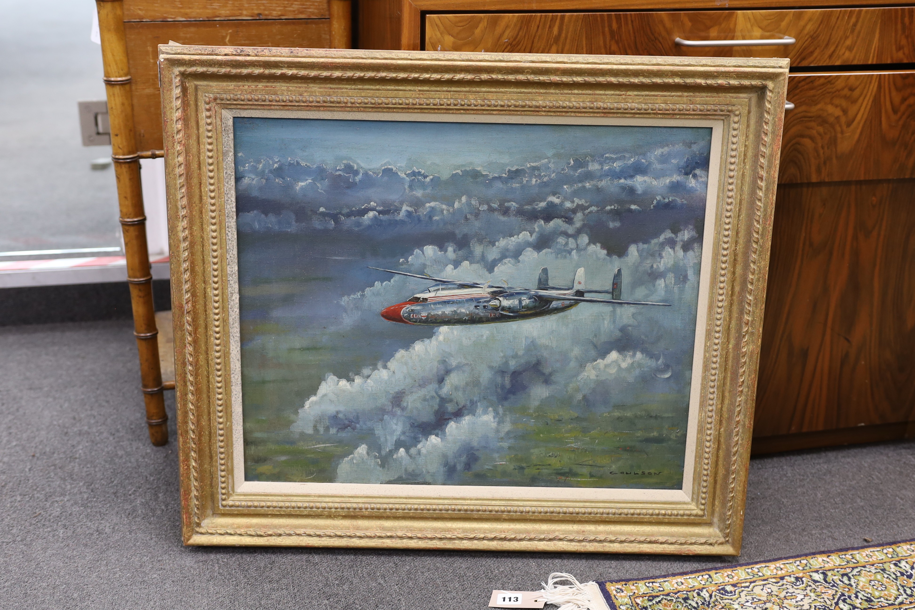 Gerald Coulson (1926-2021), oil on canvas, Air Speed Ambassador in flight, signed, 49 x 59cm